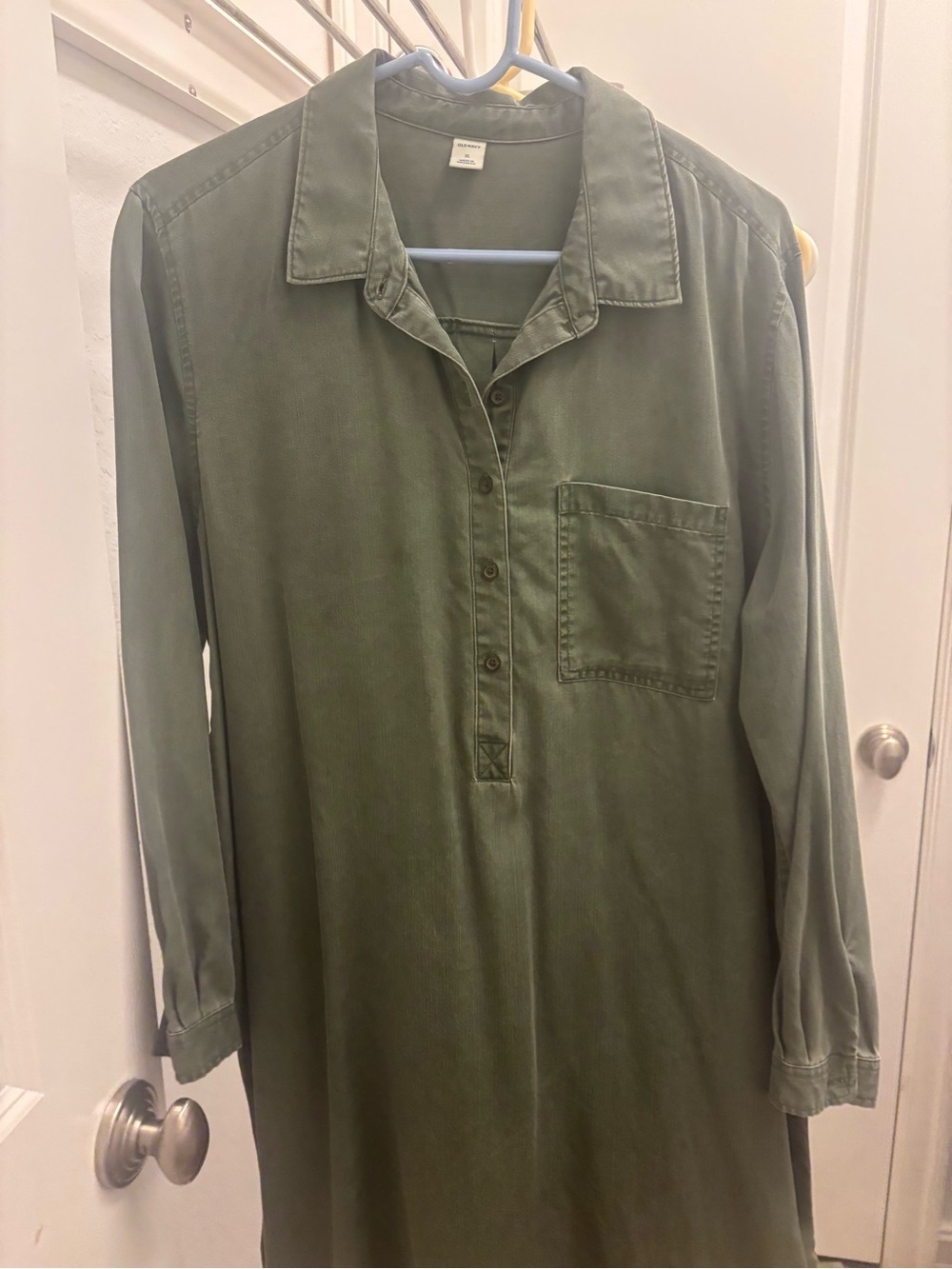 Old Navy Olive Green Midi Shirt Dress